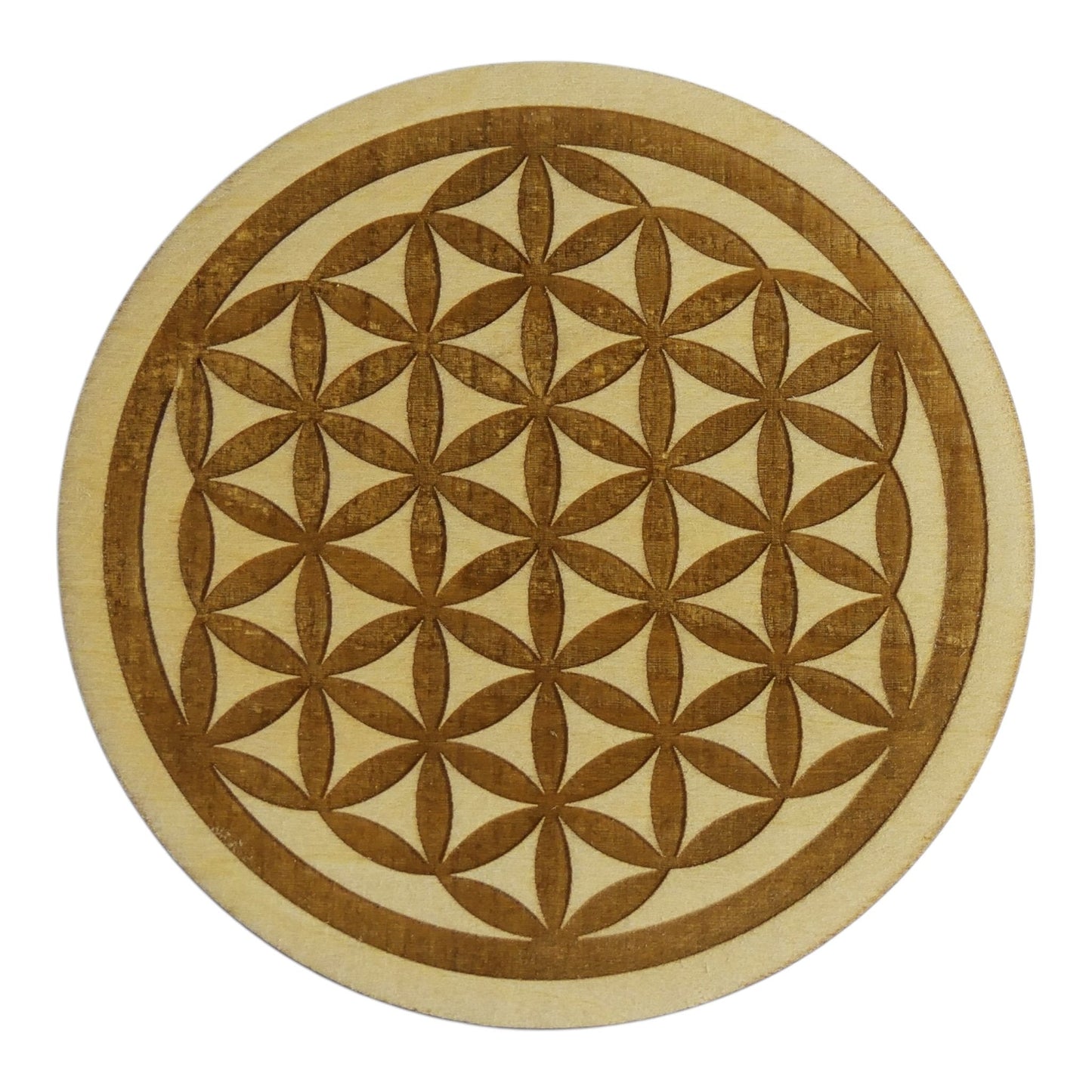 Fleur de vie pleine gravé plaque de rechargement fleur de vie , ésotérisme , symbole sacrés, bien être lithothérapie fabrication francaise et artisanale en gravure et découpe laser