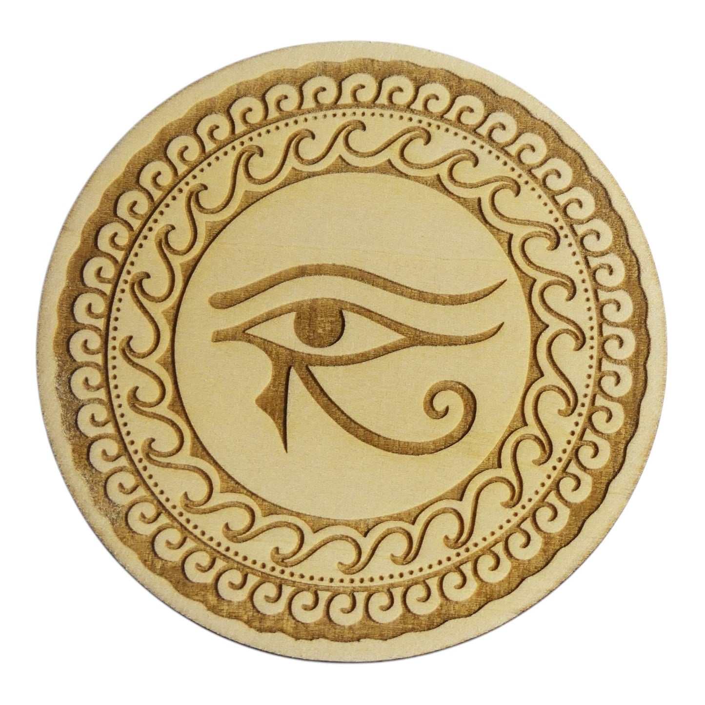 Plaque de rechargement Oeil d'horus rechargement fleur de vie , ésotérisme , symbole sacrés, bien être lithothérapie fabrication francaise et artisanale en gravure et découpe laser