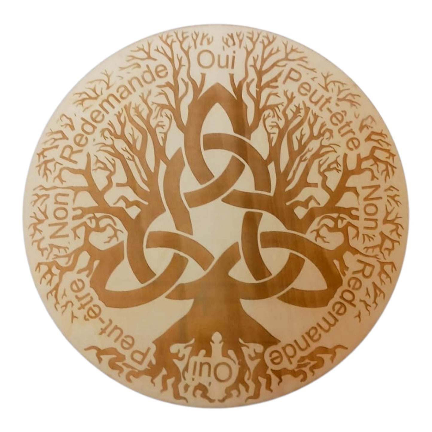 Planche à pendule arbre celtique rechargement fleur de vie , ésotérisme , symbole sacrés, bien être lithothérapie fabrication francaise et artisanale en gravure et découpe laser