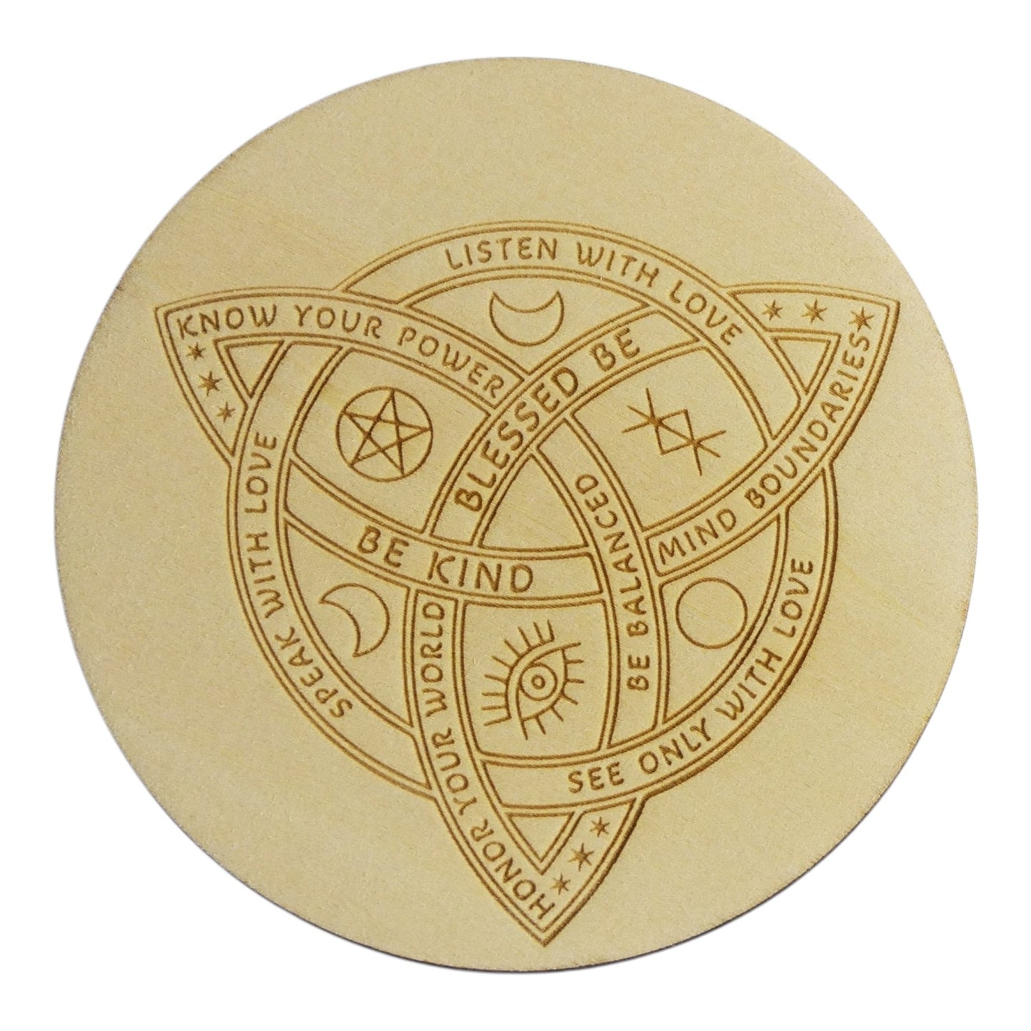 Plaque de rechargement Triqueta rechargement fleur de vie , ésotérisme , symbole sacrés, bien être lithothérapie fabrication francaise et artisanale en gravure et découpe laser