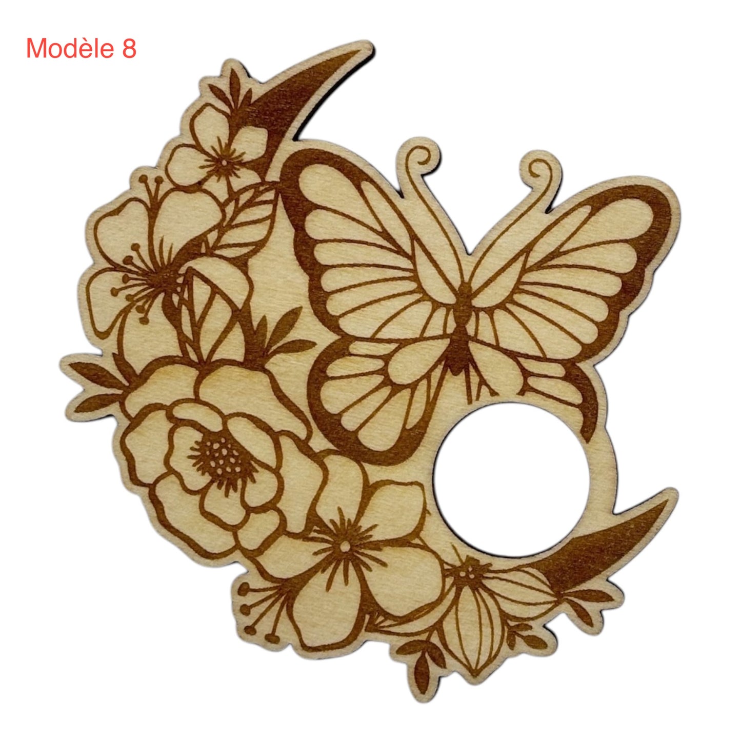 Support à pierre en bois fleurs et papillons grossiste en lithothérapie et ésotérisme fabrication française et artisananle , inspiration bien-être et zen