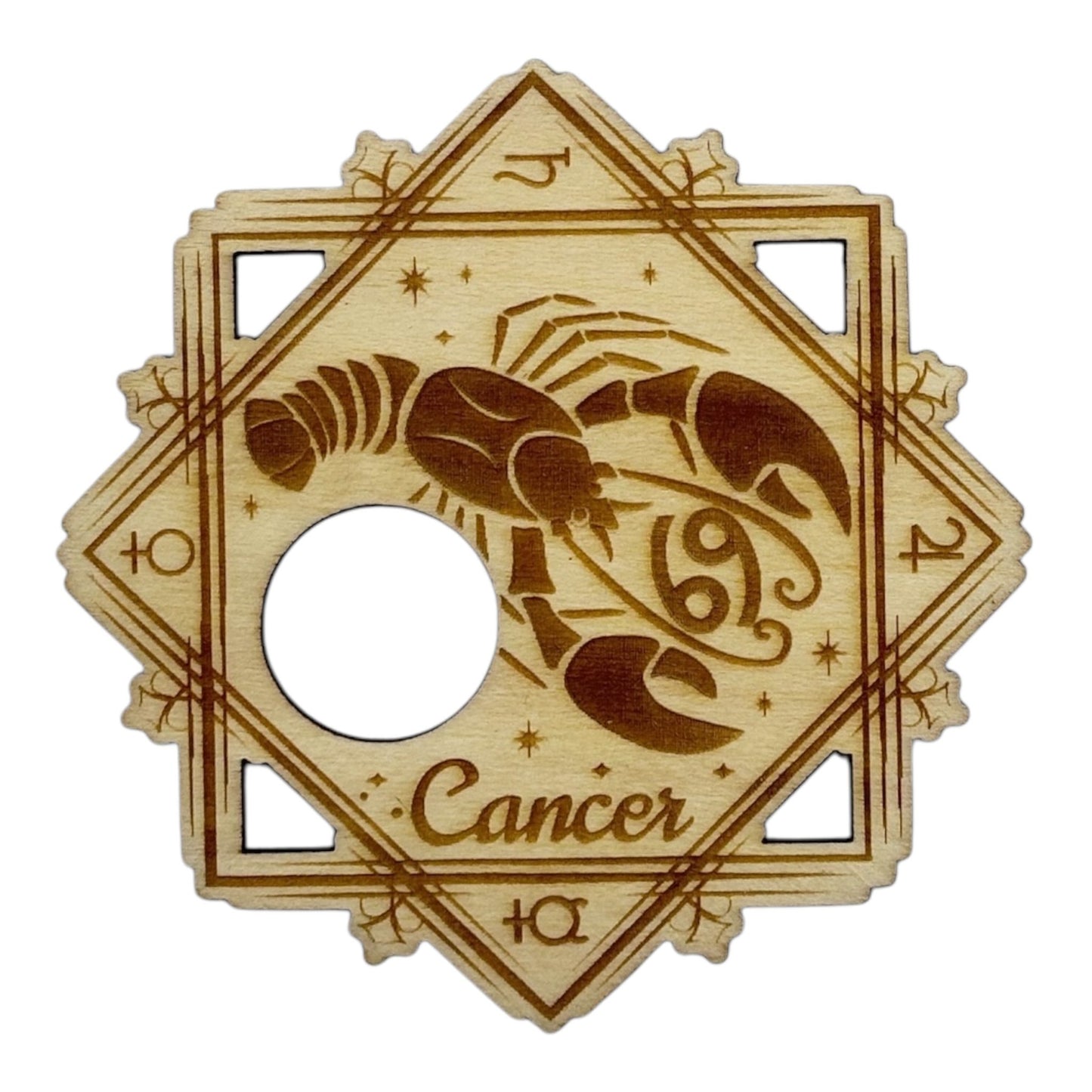 Support à pierre en bois, signe du zodiaque cancer, grossiste en lithothérapie et ésotérisme , fabrication française et artisanale , inspiration zen et bien-être