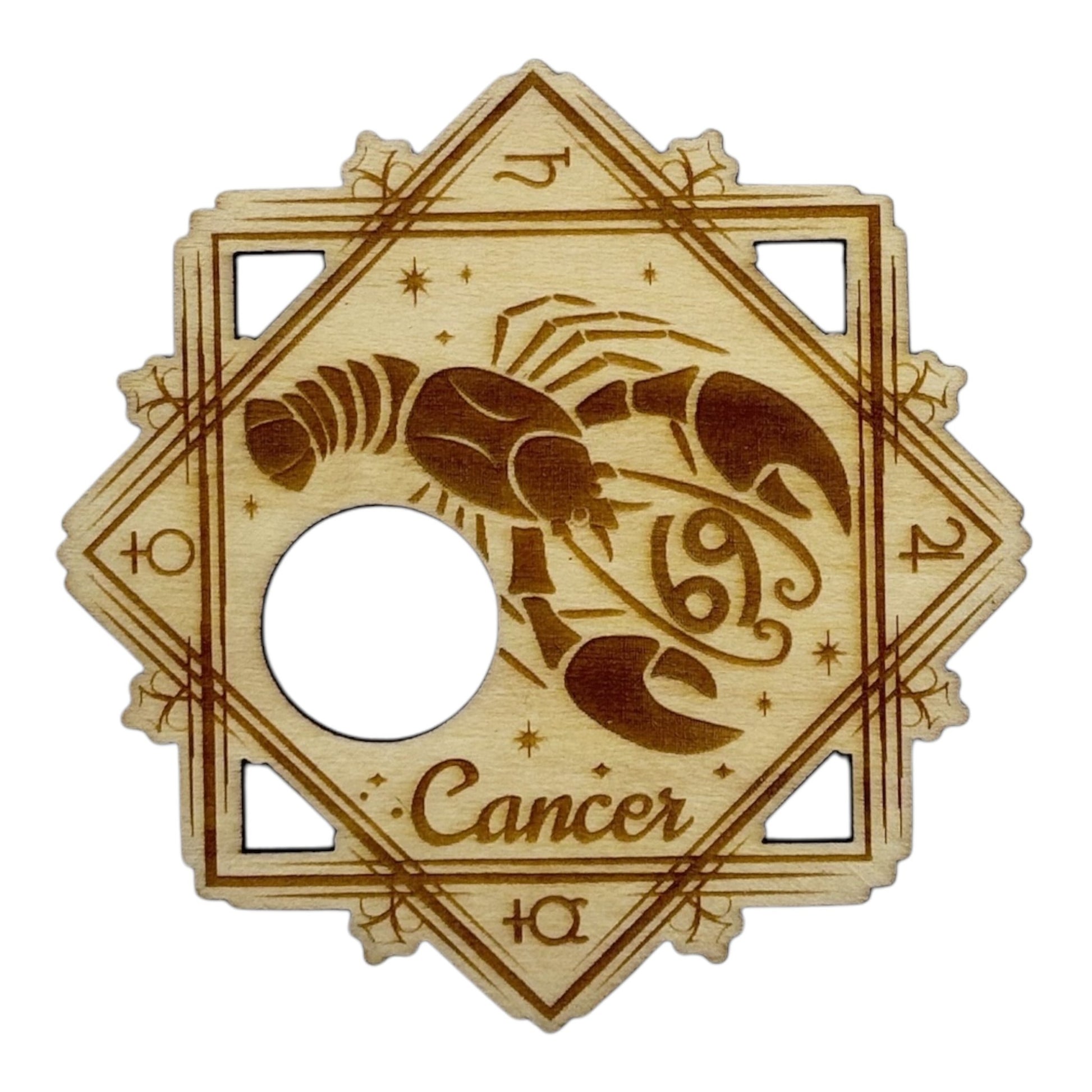Support à pierre en bois, signe du zodiaque cancer, grossiste en lithothérapie et ésotérisme , fabrication française et artisanale , inspiration zen et bien-être