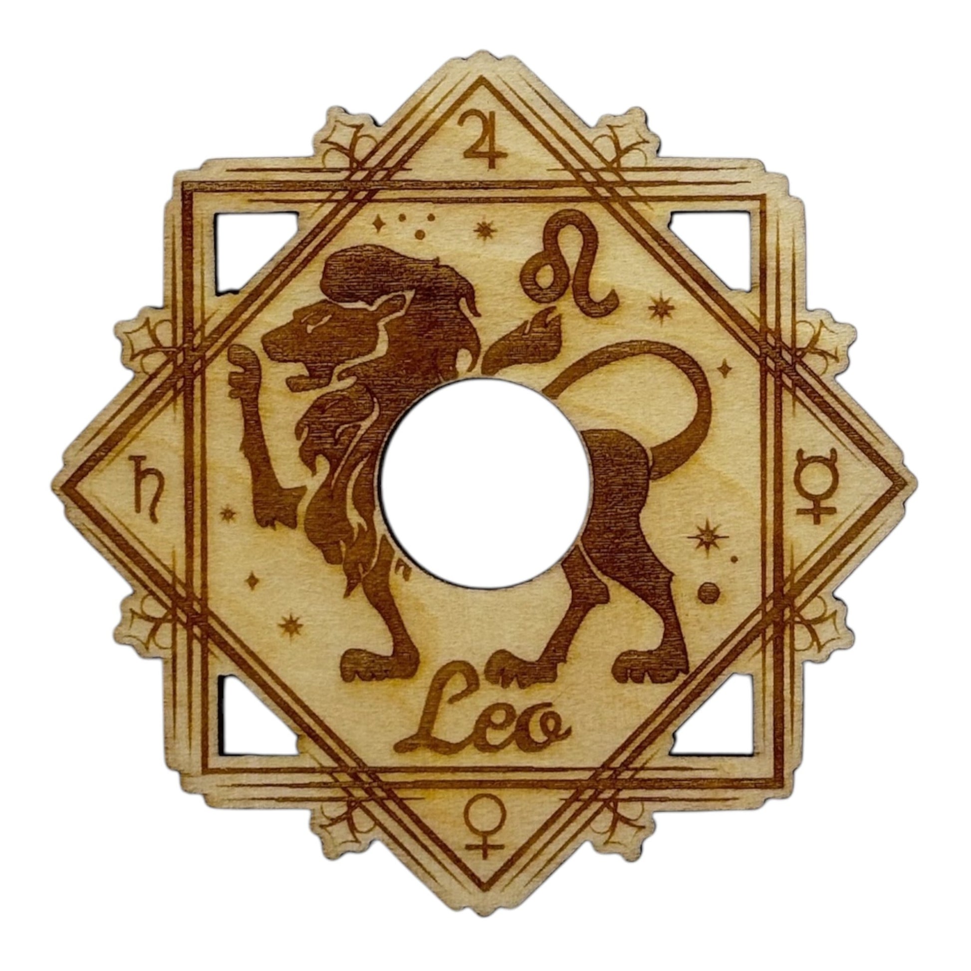 Support à pierre en bois, signe du zodiaque lion , grossiste en lithothérapie et ésotérisme , fabrication française et artisanale , inspiration zen et bien-être