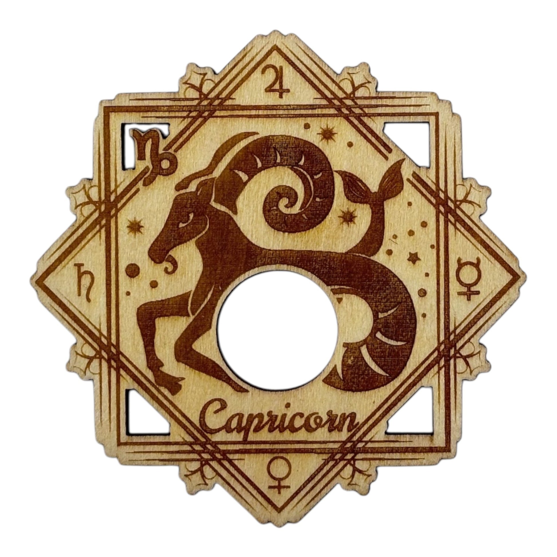 Support à pierre en bois, signe du zodiaque capricorne grossiste en lithothérapie et ésotérisme , fabrication française et artisanale , inspiration zen et bien-être