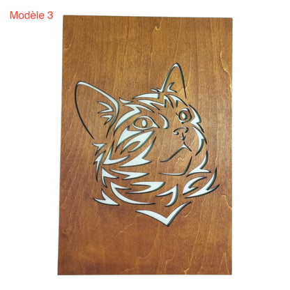 Tableau en bois, Chat gauche, fabrication française et artisanale, inspiration bien-être et zen , grossiste en lithothérapie et ésotérisme 