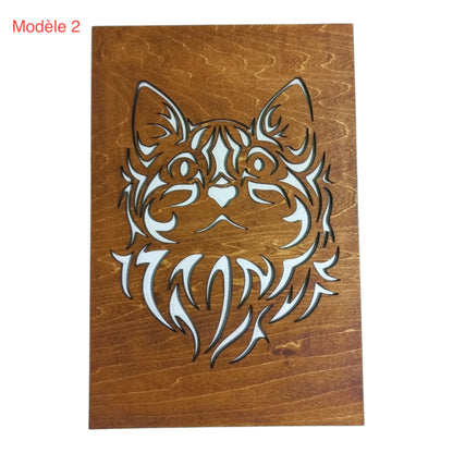 Tableau chat en bois inspiration zen et bien-être, grossiste en lithothérapie et ésotérisme , fabrication française et artisanale 