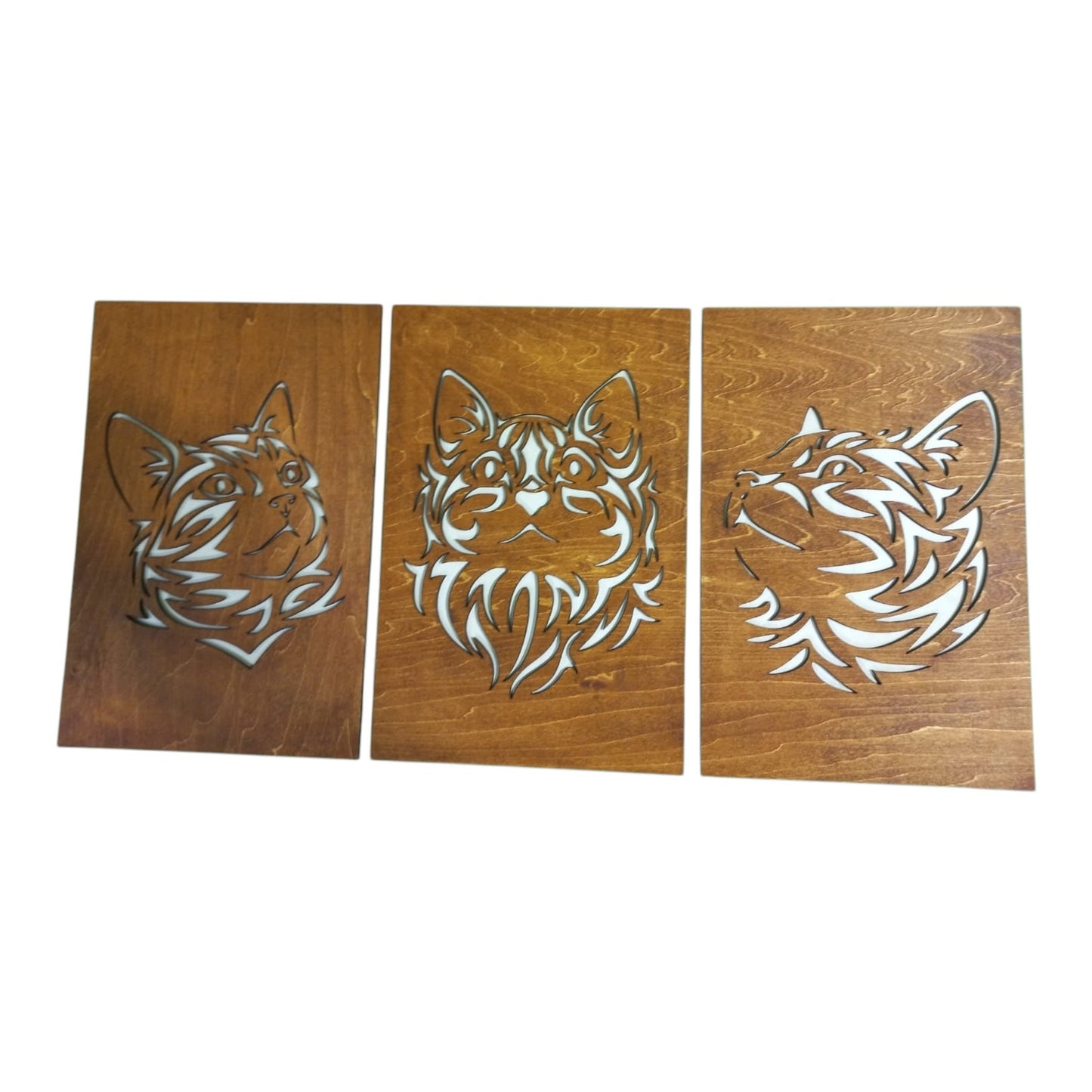 tableaux en bois, trio de chat, inspiration zen et bien-être , fabrication française et artisanale, grossiste en lithothérapie et ésotérisme