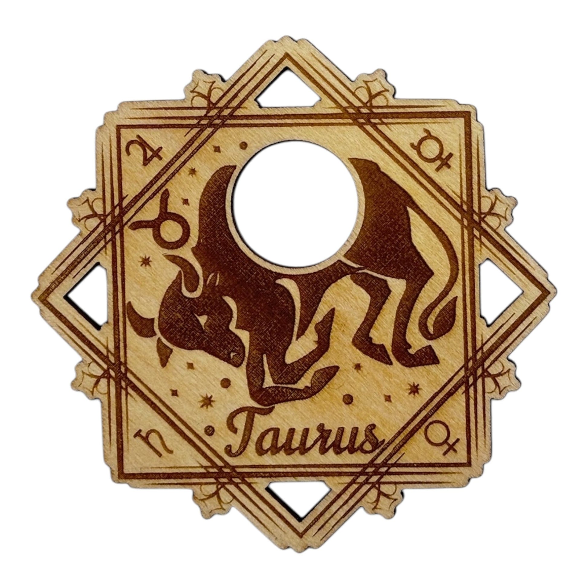 Support à pierre en bois, signe du zodiaque taureau  grossiste en lithothérapie et ésotérisme , fabrication française et artisanale , inspiration zen et bien-être